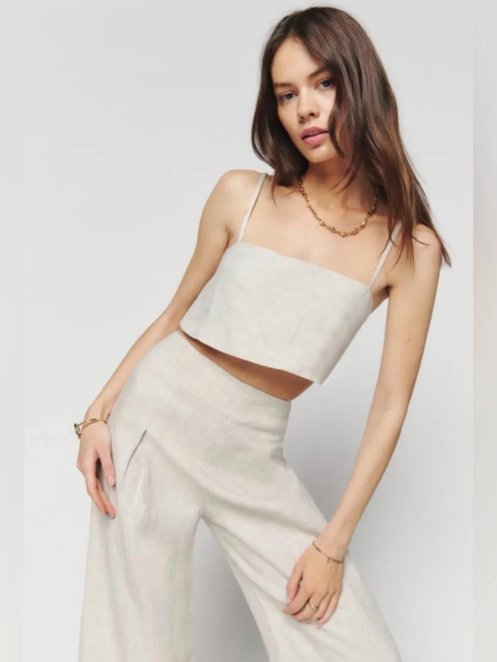 NWT! Reformation Size 10 • Cleo Linen 2 Piece Set Pants Wide Leg.